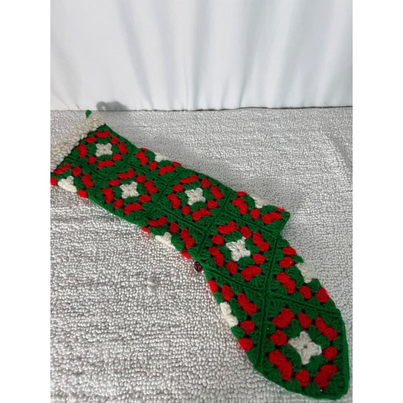 VTG Hand Crocheted Christmas Stockings Red Green White Holly Star Motif Set of 2 - Picture 3 of 9